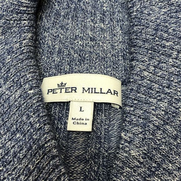 Peter Millar Naples Shore Shawl Sweater Large Blue Wool Linen Ribbed Pullover - Picture 3 of 8